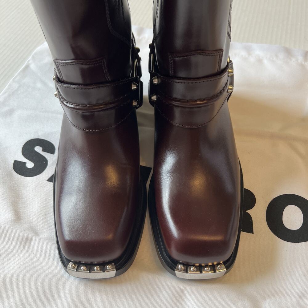 Sandro Sz 7 Burgundy Embroidered Leather Cowboy Boots NWB - Picture 6 of 15